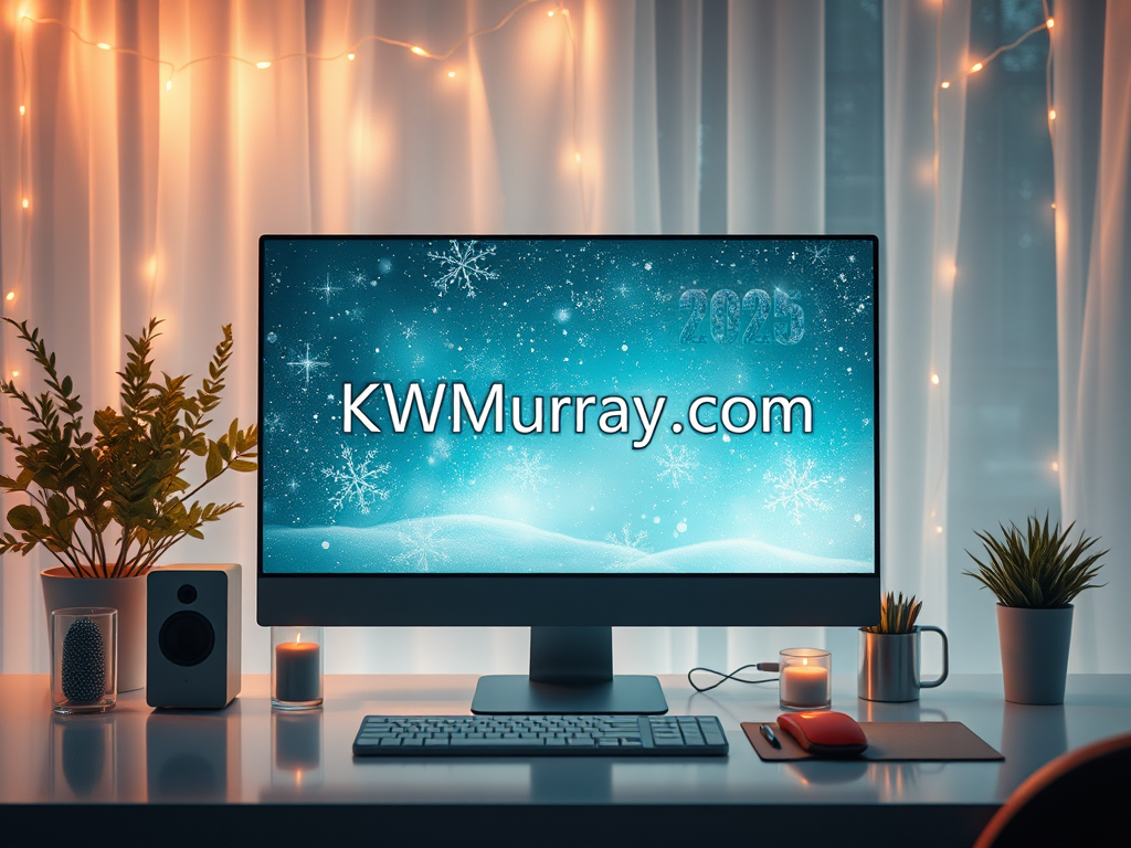 A computer monitor displays the new domain name of KWMurray.com